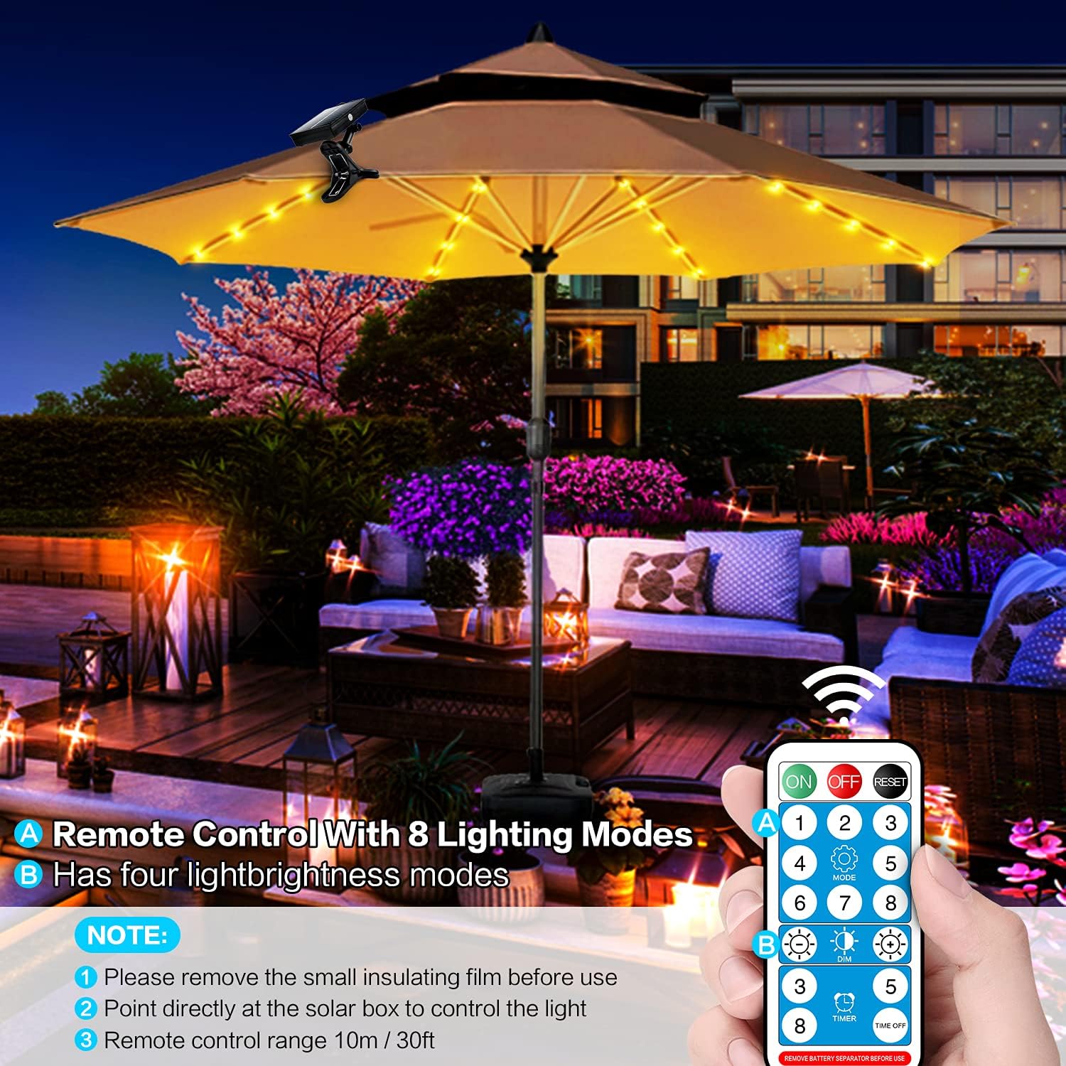 SolunaGlow™ Parasol LED solaire déporté